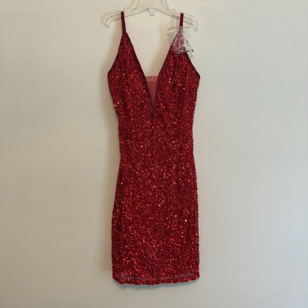 Primavera Couture 3572 Sz 2 Red Cocktail Formal‎ Dress Short Sequin Homecoming